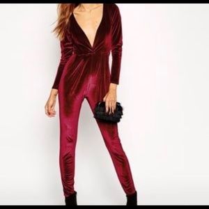 American Apparel Red Velvet Jumpsuit